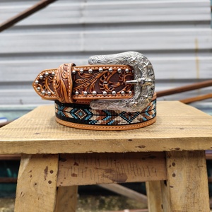 Cinturón vaquero con cuentas, floral, hecho a mano, cinturón de cuero con cuentas personalizado, cinturón vaquero artesanal de diseñador - Product Image 6