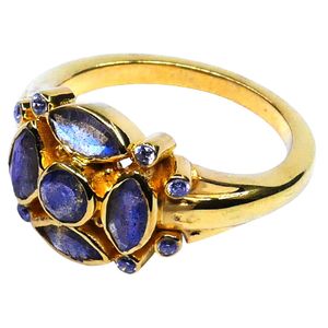 925 Sterling Silver Classic Style <b>Labradorite</b> <b>Ring</b> Gold Plated for Weddings - Product Image 1