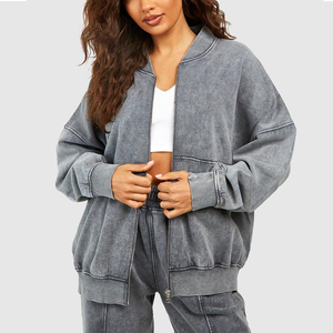 Acid Wash Zip up Sudadera con capucha y pantalones de chándal Conjunto para mujer Nueva llegada Diseñador de mujer Conjunto de chándal de gran tamaño - Product Image 4