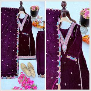 Ensemble haut, bas et dupatta en velours brodé de sequins pour filles tendance, idéal pour les occasions festives - Product Image 6