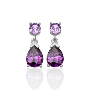 Pendientes de Plata de Ley 925 con Piedra de Amatista de 4 mm, Color Amatista, Forma de Gota de 6*8, Recién Llegados, de Turquía - Product Image 2