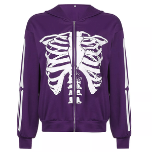 Casual Skeleton Print Purple Men Hoodies Workout Top Fashion Zipper Hoodie Coat Cotton Blended <b>Hip</b> Hop Hooded Basics Top - Product Image 4