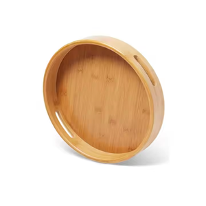Plateau de service rond décoratif personnalisé pour table à thé et à café d'hôtel avec poignées pour restaurant en bois par l'artisanat en croissant - Product Image 2