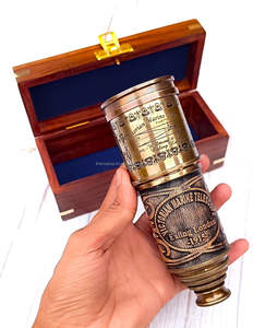 Télescope à main en laiton antique de 18 pouces avec motif gravé et boîte en bois massif, monoculaire de luxe pour l'aventure en plein air - Product Image 6