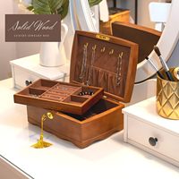 Boîte à bijoux en bois avec serrure et clé pour femmes, taille moyenne, en bois naturel véritable, boîtes organisatrices antiques verrouillables pour filles avec grand espace