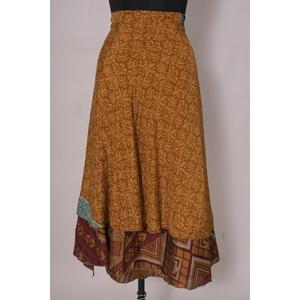 Jupe portefeuille réversible pour femme Vintage Sari Soie Boho Festival Mode Jupe indienne légère à deux couches - Product Image 1