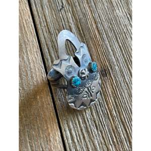 Tim Yazzie Kingman Turquoise & Sterling Silver <b>Adjustable</b> <b>Ring</b> Stainless Steel Vase Bezel Setting Gift for Size 8 Number Shape - Product Image 3