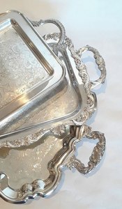 Plateau de service élégant en aluminium plaqué argent, fait à la main, personnalisé pour la maison, la cuisine, la vaisselle, finition polie, passe au lave-vaisselle - Product Image 3