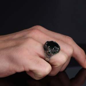 Anillo de Hombre de Plata de Ley 925 de Alta Calidad, Estilo Otomano, con Piedra Natural Turca, Joyería Fina Azuris VALKH1856 - Product Image 2
