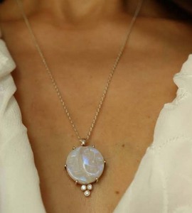 Handmade Sterling Silver Gold Plated Pendant Double <b>Moons</b> face Gemstone With Chain Round Shape 10mm Prong Set For Jewelry Set - Product Image 1