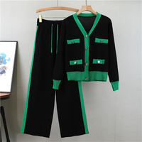 2025 automne Collection femmes nouveau tricoté large jambe pantalon ensemble Boutique mode décontracté solide motif montrer poids réduction de l'âge