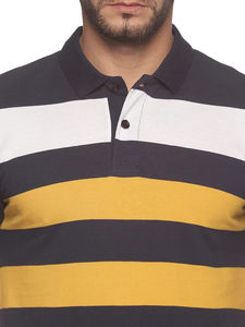 เสื้อโปโลคอปกลายทางสำหรับผู้ชายเสื้อเล่นกอล์ฟผ้าโพลีเอสเตอร์ผ้าสแปนเด็กซ์ทอแบบลำลอง - Product Image 2