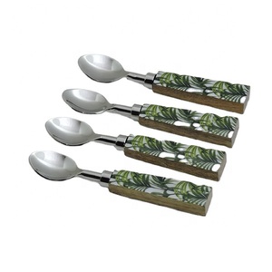 Ensemble cuillère et couverts en acier inoxydable poli à la main Gadgets de cuisine Vaisselle Vaisselle Poignée en résine Ensemble de couverts en métal - Product Image 1