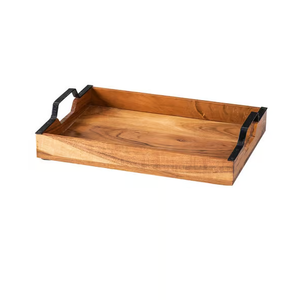 Plateau en bois Poignée en métal Vente en gros Plateau de service en bois rustique Plateau en bois de conception populaire - Product Image 1