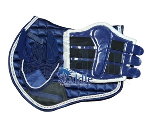 Ensemble de 3 tapis de selle d'équitation personnalisables de haute qualité pour cavalier, avec doublure confortable et équipement équestre durable, bleu marine - Product Image 1