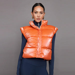 Gilet bouffant en toile moderne sans manches, étanche, fermeture éclair, col montant, logo avant, décontracté, durable, parfait, évasé, toute tenue unisexe - Product Image 6