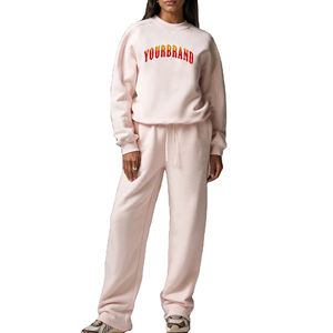 High quality 100% Cotton Women 2 Pcs Oversized <b>Drop</b> Shoulder Sweatshirt & Baggy Sweatpants Streetwear Comfortable Set for Womens - Product Image 1