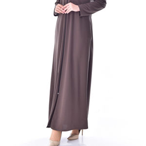 Robe en mousseline de soie de couleur unie abaya à manches longues avec fermeture à glissière personnalisée Abaya Dubaï pour femmes musulmanes avec poches pour les mains sur les côtés - Product Image 4