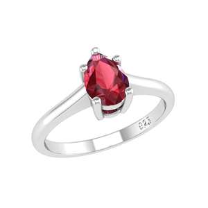 Anello di fidanzamento classico da donna in argento sterling 925 con rubino naturale a forma di goccia d'acqua da 0,35 ct - Product Image 1