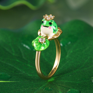 Bague de mode Jeulia Frog Prince en argent sterling émaillé feuille de lotus - Product Image 6