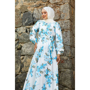 Vestido Modal con Estampado Floral Azul, Estilo Casual para Dama, con Lazos Laterales, Decoración Drapeada, Transpirable, Cintura Impero, Talla XL, Conjunto Elegante para el Día - Product Image 2