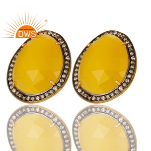 Yellow Chalcedony Gemstone Zircon <b>Set</b> Earrings 925 Silver <b>Gold</b> Plated Fashion Stud Earrings Manufacturer Jewelry - Product Image 3