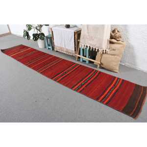 Turkish <b>Runner</b> Rug, 2.9x11.7 ft Vintage Rug, <b>Red</b> Kilim Wool Rug - Product Image 2