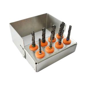 Taladros para implantes dentales, 8 Uds., irrigación externa, acero inoxidable negro con soporte para fresas, herramientas quirúrgicas, nuevo - Product Image 1