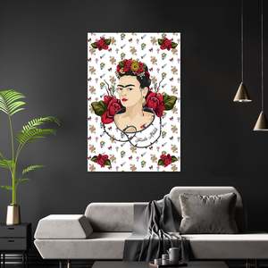 Póster de Frida Kahlo en Lienzo Rojo y Blanco para Decoración de Pared - Product Image 1