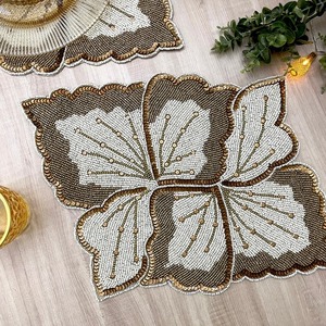 Handmade Luxury Beaded <b>Placemats</b> and Coasters with Embroidery Eco-Friendly Cotton Thread for Home & Wedding <b>Dining</b> <b>Table</b> Mats - Product Image 4