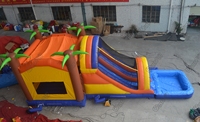 Toboggan aquatique gonflable tropical avec toit couvert, trampoline pour enfants, tente de jeu, combo 3-en-1
