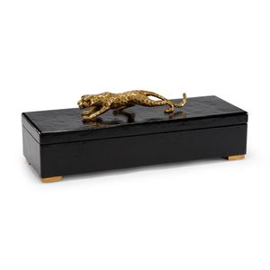 Boîte d'accent de guépard noir de luxe avec sculpture en léopard en bronze Boîte décorative pour le rangement de la décoration intérieure et le salon élégant - Product Image 1