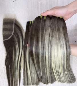 Paquets de cheveux humains vierges et frontaux transparents HD Piano coloré 12/60 avec fermeture à lacet vendeur de cheveux bruts - Product Image 3