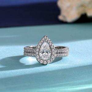 Ensemble de mariage Jeulia plaqué or avec zircon taille poire, bague halo empilable 2 pièces - Product Image 4