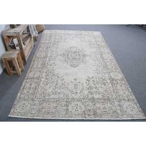 พรมวินเทจ ขนาด 5.5x9.4 ฟุต พรมตุรกีขนาดใหญ่ พรมลายดอกไม้สีขาวเทา - Product Image 1