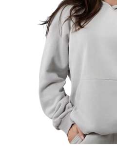 Light Grey Pullover Hoodie <b>Womens</b> Warm <b>Fleece</b> Oversized Sweatshirt With Hood Soft Winter Wear Casual Style Kangaroo Pocket - Product Image 3