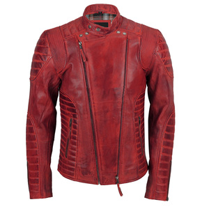 Chaqueta de Motociclista de Cuero Genuino para Hombre, Estilo Café Racer, Retro, Acolchada, con Efecto Desgastado, Chaqueta de Motociclismo de Carreras, OEM - Product Image 2