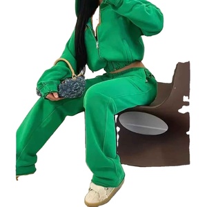 ชุดเซ็ตแทรคสูทผู้หญิงแบบสวมใส่สบาย ประกอบด้วยเสื้อครอปท็อปสีพื้นและกางเกงขายาวทรงบาน รุ่นใหม่ล่าสุดประจำฤดูใบไม้ผลิปี 2025 ไซส์พลัส - Product Image 1