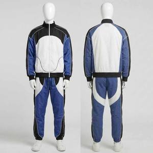 mens blue black white curved panel tracksuit full zip stand collar jacket and cuffed jogger <b>pants</b> set activewear sports outfit - Product Image 5