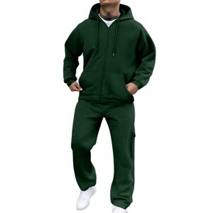 Conjunto de chándal con cremallera completa para hombre al por mayor, chaqueta con capucha y pantalones para correr con 2 bolsillos, ropa deportiva informal, chándal para gimnasio y correr - Product Image 1