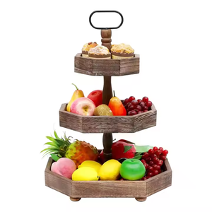 Support à gâteau en métal à la mode Supports à fruits en métal à 2 niveaux Ustensiles de cuisine Usine personnalisé Meilleure vente Support à gâteau rond en bois en métal à plusieurs niveaux - Product Image 3