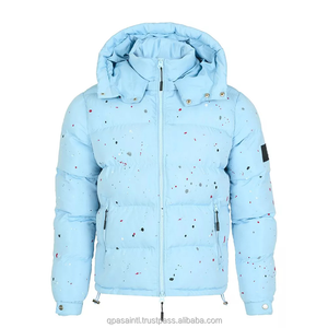 Bleu Hommes Bubble Puffer Veste Haute Qualité Hiver Surdimensionné Détachable À Capuche Designer Puffy Manteau en Vente Totale Taux OEM - Product Image 2