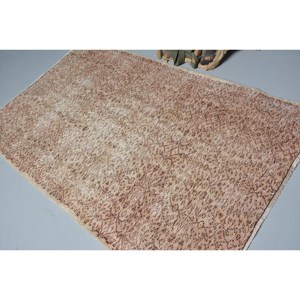 Alfombra turca vintage de área grande, lana marrón hecha a mano de 4,1x6,5 pies con respaldo de látex, diseño de retazos para decoración de pasillo o habitación - Product Image 4