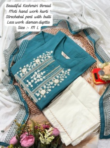 Nueva variedad de muselina de seda con bordado de hilo, pantalón Kurti y Dupatta, compras en línea al precio más bajo - Product Image 3
