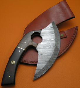 Coupeur à pizza Ulu en acier damas fait à la main personnalisé manche en bois de rose avec gaine en cuir Coupeur à pizza Ulu du chef en acier damas - Product Image 2