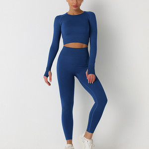 yoga set women Breathable Material Plus Size Women Yoga Hot Selling Spandex Polyester Made Sports Women Yoga Sets Long Sleeve - Product Image 5