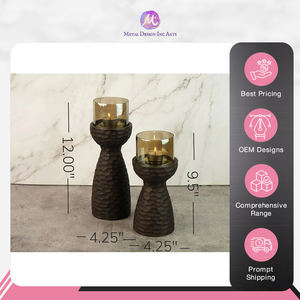 Premium Acacia Geo Wooden T-Light Candle Holder Jar Set de 2 para decoración del hogar Uso del mejor fabricante indio del mundo - Product Image 2