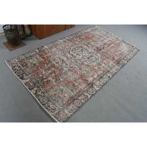 Turkish Area Rug 4.1x7.4 ft, Vintage <b>Red</b> Ikat <b>Wool</b> Rug - Product Image 4