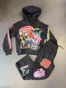 Survêtements évasés personnalisés avec fermeture éclair 500 GSM combinaison de jogging à jambe droite survêtement en détresse ensembles de sweats à capuche et de pantalons de survêtement pour hommes - Product Image 3