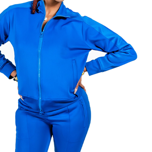 Survêtements unisexes de haute qualité pour femmes, bleu, hiver, uni, 100% coton, fermeture éclair, grande taille, survêtements de sport - OEM/ODM en gros - Product Image 6